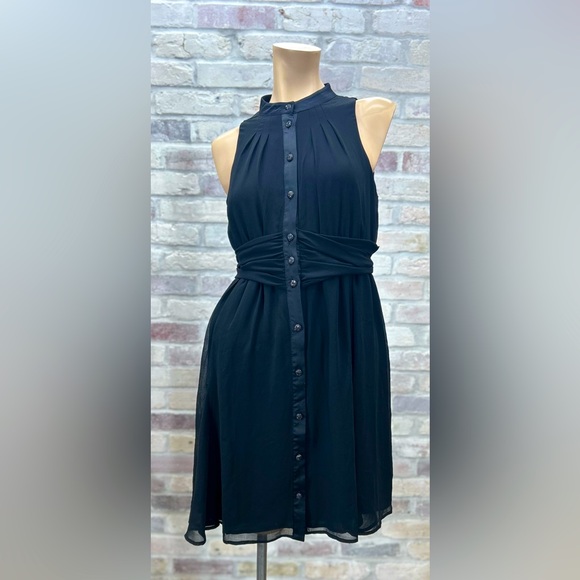 WHBM Black Chiffon‎ Jewel Button Fit & Flare Shirts Dress Sz 4 - Picture 1 of 10